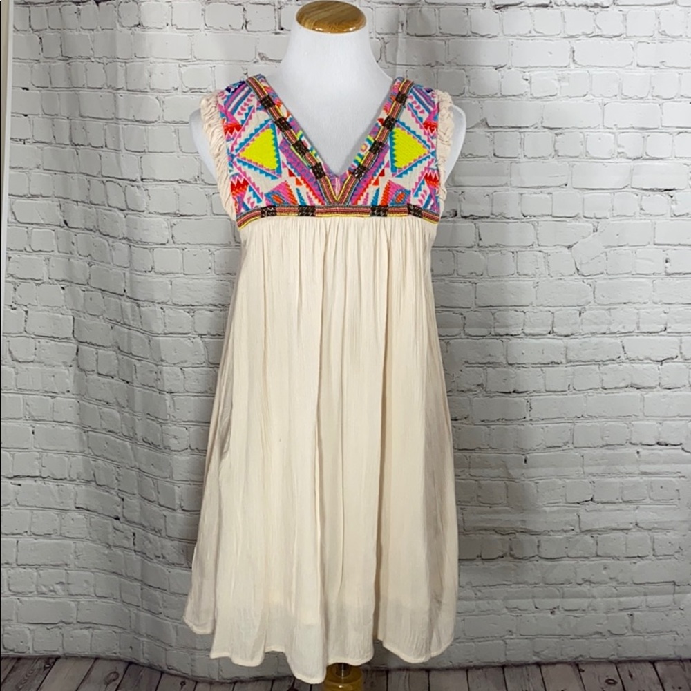 O'Neill Cream Mini Dress with Neon Embroidered Yoke